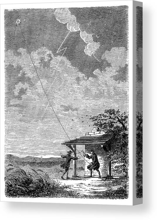 Benjamin Franklin Canvas Print featuring the photograph Franklin's Lightning Experiment by Science Photo Library