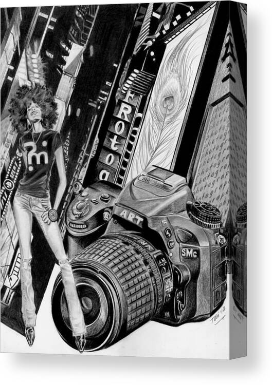Camera Canvas Print featuring the drawing Funkytown by Terri Meredith