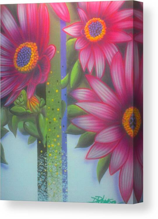 Pink Flowers Canvas Print featuring the painting Garden Guardian by Darren Robinson