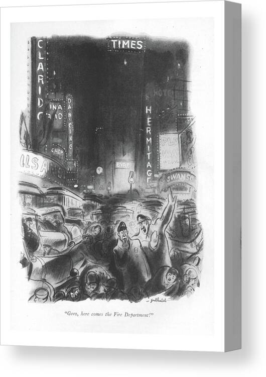 103591 Wga William Crawford Galbraith Canvas Print featuring the drawing Here Comes The Fire Department by William Galbraith Crawford