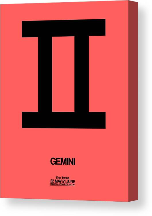 Gemini Canvas Print featuring the digital art Gemini Zodiac Sign Black by Naxart Studio