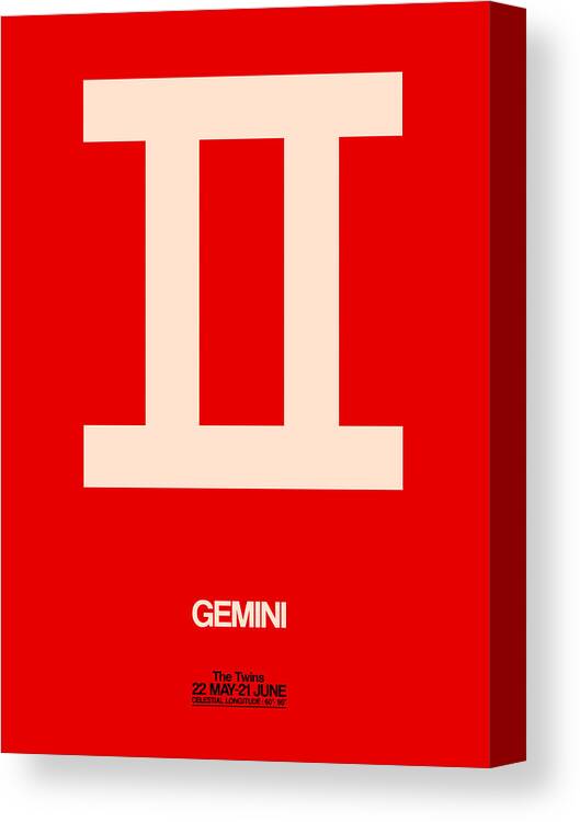 Gemini Canvas Print featuring the digital art Gemini Zodiac Sign White on Red by Naxart Studio