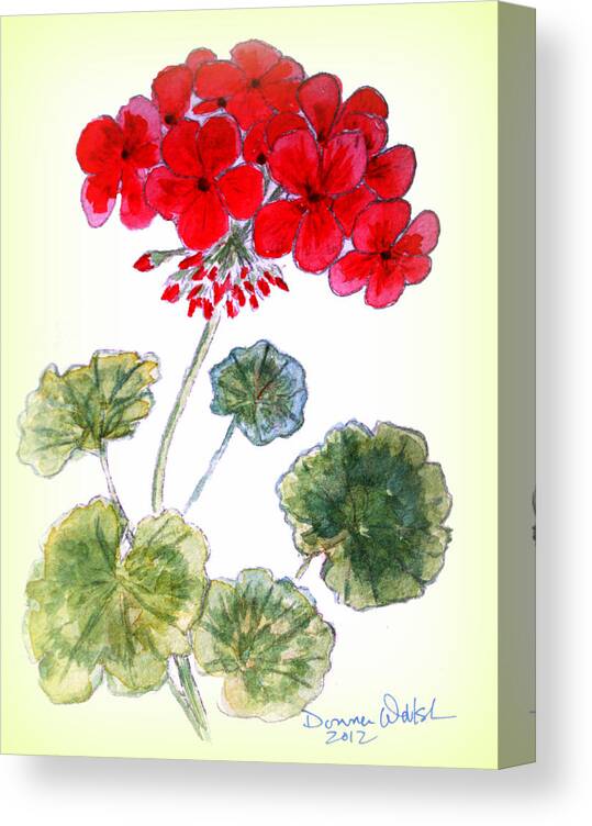 Geranium Canvas Print featuring the painting Geranium by Donna Walsh