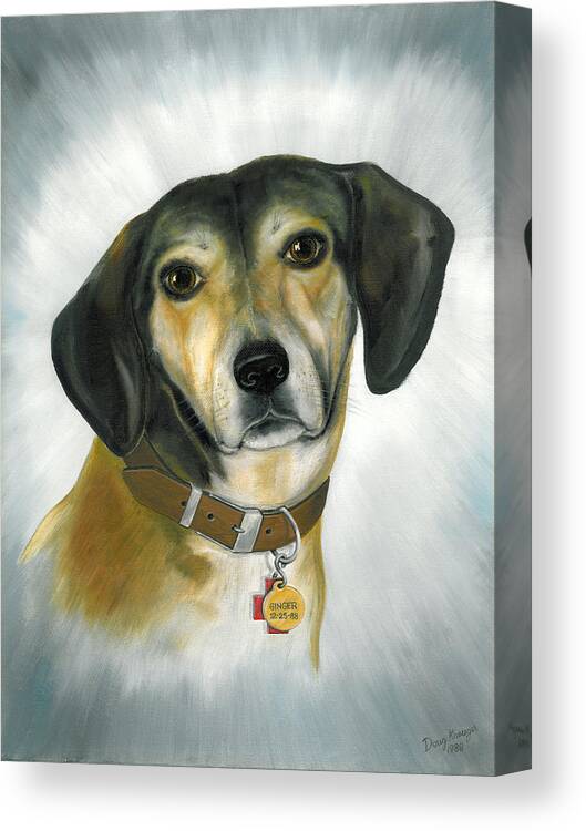 Beagle Dog Canvas Print featuring the painting Ginger by Doug Kreuger