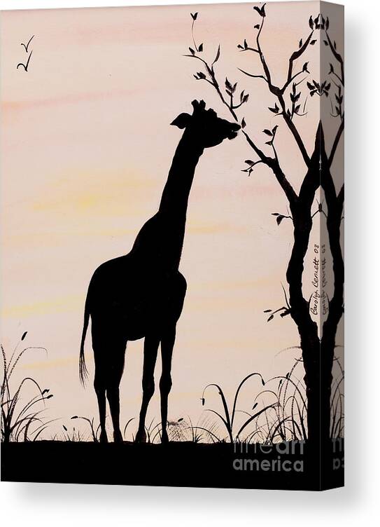 Giraffe Canvas Print featuring the painting Giraffe silhouette painting by Carolyn Bennett by Simon Bratt