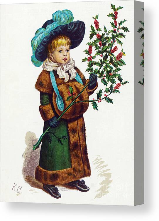 Girl Canvas Print featuring the photograph Girl With Holly by Mary Evans