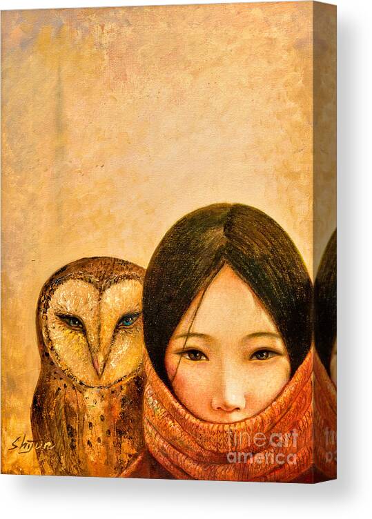 Shijun Canvas Print featuring the painting Girl with Owl by Shijun Munns