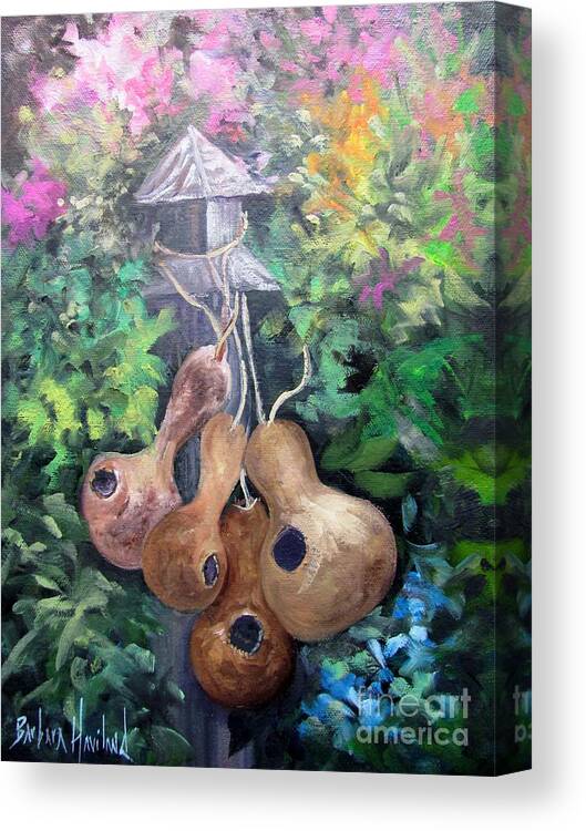 Flowers Canvas Print featuring the painting Gourds and Flowers by Barbara Haviland