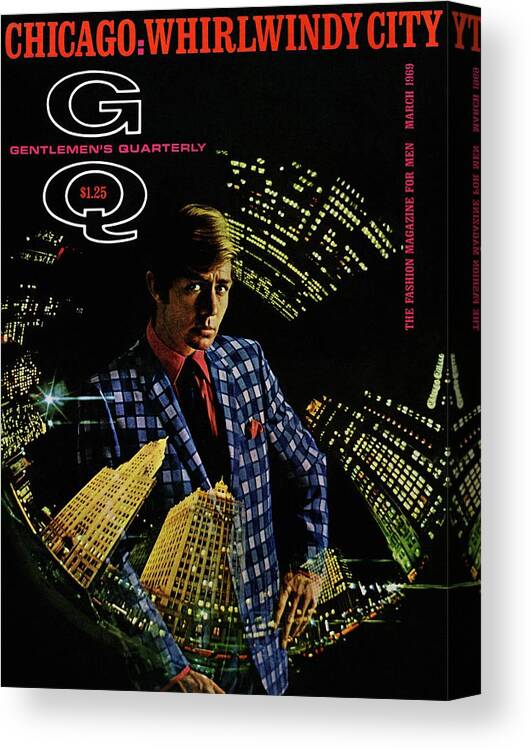 Fashion Canvas Print featuring the photograph Gq Cover Of Model Wearing A Louis Roth Jacket by Leonard Nones
