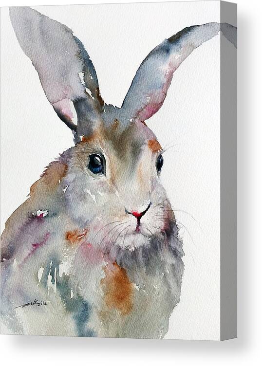 Watercolor Canvas Print featuring the painting Gray Hare by Arti Chauhan