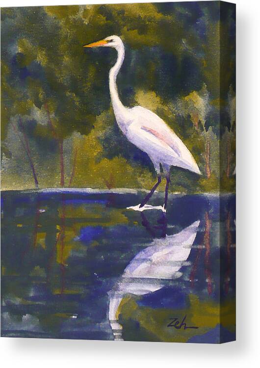 Bird Canvas Print featuring the painting Great Egret by Janet Zeh