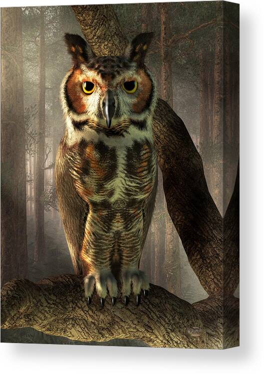 Great Horned Owl Canvas Print featuring the digital art Great Horned Owl by Daniel Eskridge