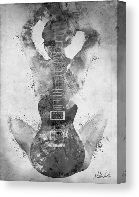 Guitar Canvas Print featuring the digital art Guitar Siren in Black and White by Nikki Smith