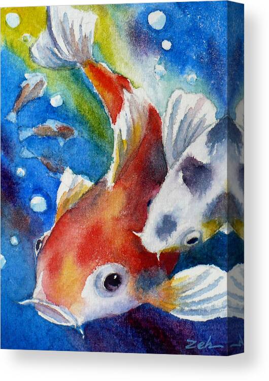 Animal Art Canvas Print featuring the painting Gustave the Koi Fish by Janet Zeh