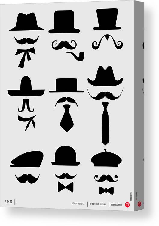 Motivational Canvas Print featuring the digital art Hats and Mustaches Poster 1 by Naxart Studio