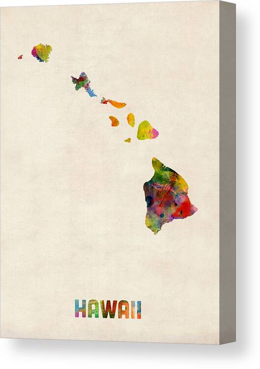 United States Map Canvas Print featuring the digital art Hawaii Watercolor Map by Michael Tompsett