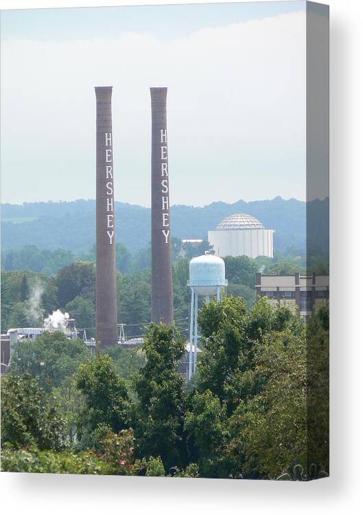 Hershey Canvas Print featuring the photograph Hershey Smoke Stacks by Michael Porchik