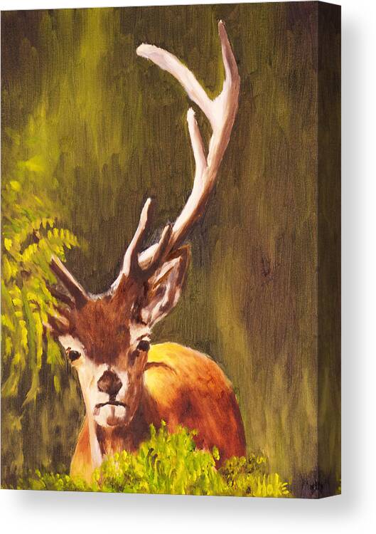 Deer Canvas Print featuring the painting Hidden Deer by Scott Hoke