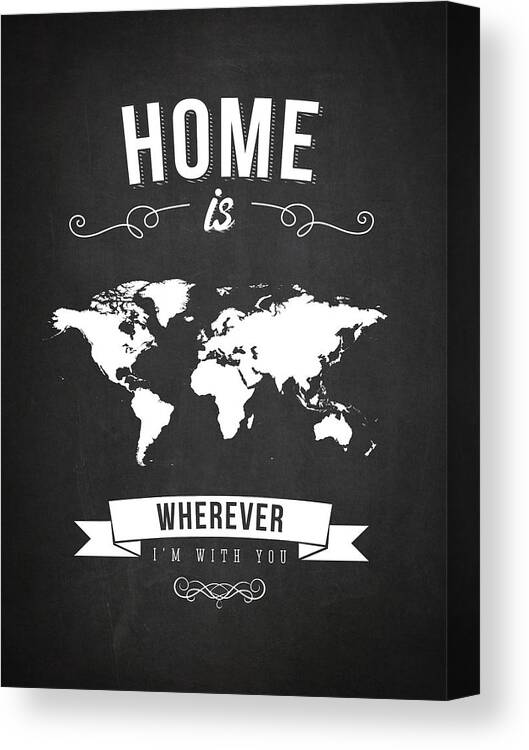 World Map Canvas Print featuring the drawing Home - Dark by Aged Pixel