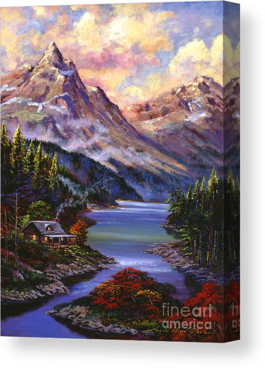 Landscape Canvas Print featuring the painting Home In The Mountains by David Lloyd Glover