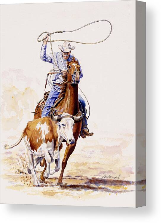 Cowboy Prints Canvas Print featuring the painting Horns and Hooves by Don Dane