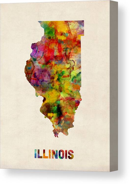 United States Map Canvas Print featuring the digital art Illinois Watercolor Map by Michael Tompsett