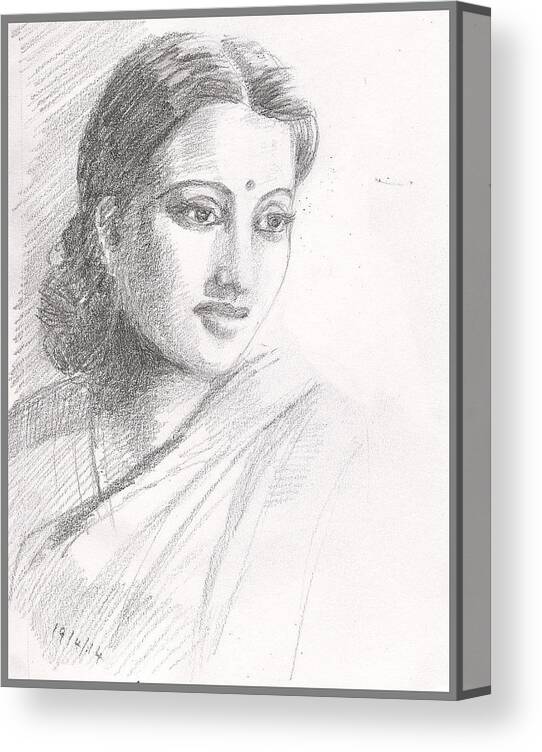 Indian Woman Canvas Print featuring the drawing Indian Woman by Asha Sudhaker Shenoy