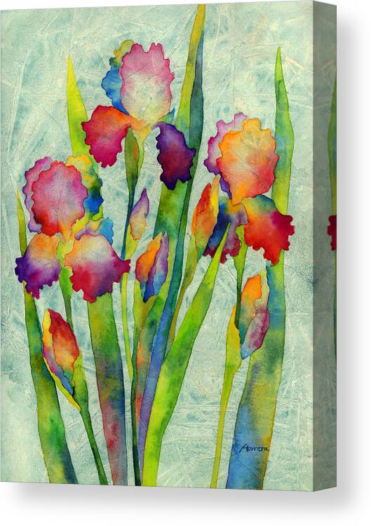 Iris Canvas Print featuring the painting Iris Elegance on Green by Hailey E Herrera