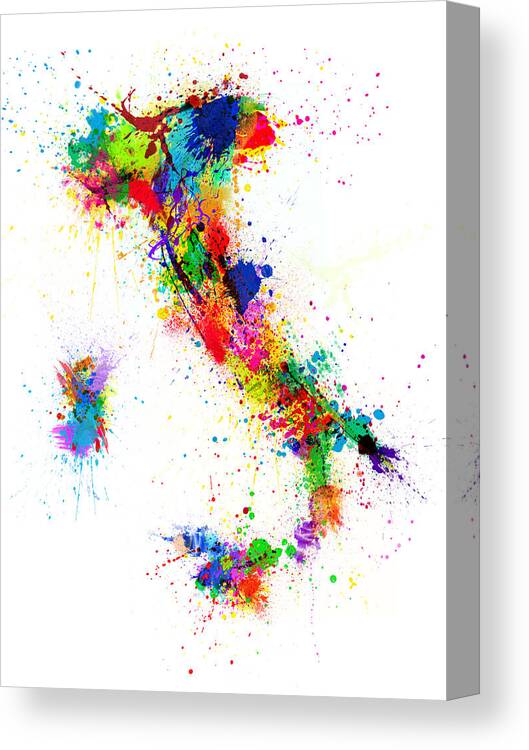 Italy Map Canvas Print featuring the digital art Italy Map Paint Splashes by Michael Tompsett
