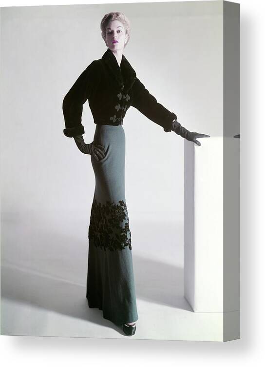 Full-length Canvas Print featuring the photograph Jean Patchett Wears A Mainbocher Jacket by Horst P. Horst