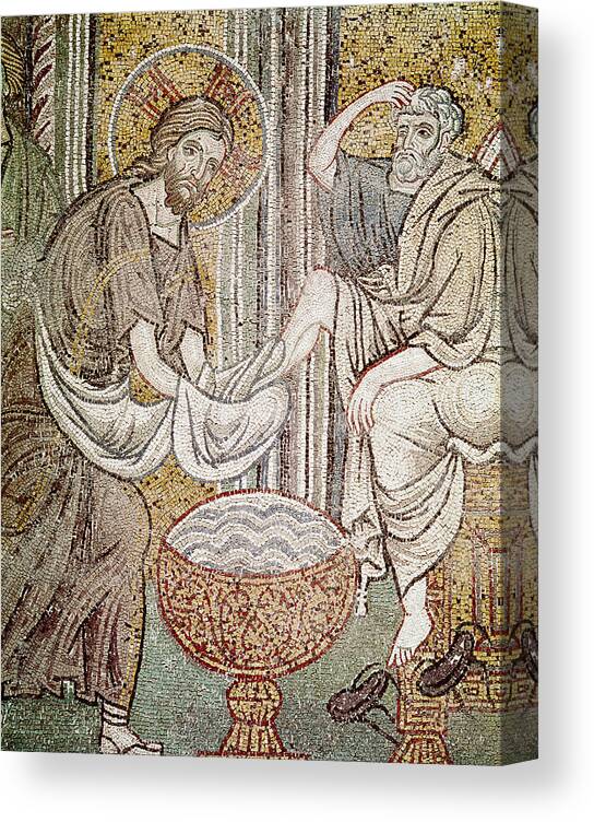 Jesus Canvas Print featuring the photograph Jesus And Saint Peter, Detail From Jesus Washing The Feet Of The Apostle Mosaic by Byzantine School