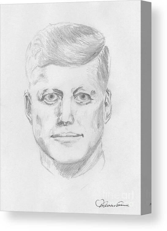Jfk Canvas Print featuring the drawing JFK by Torbjorn Swenelius