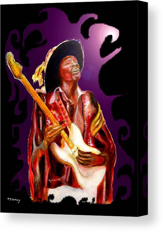 Rock Canvas Print featuring the painting Jimi hendrix variations in Purple and Black by Tom Conway