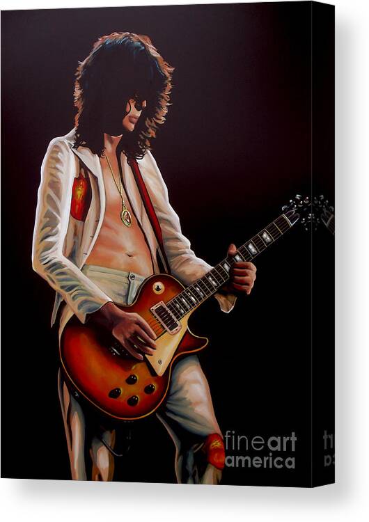 Jimmy Page Canvas Print featuring the painting Jimmy Page in Led Zeppelin Painting by Paul Meijering