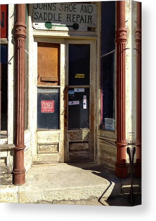 Storefront Canvas Print featuring the photograph John's Shoe and Saddle by Rod Seel