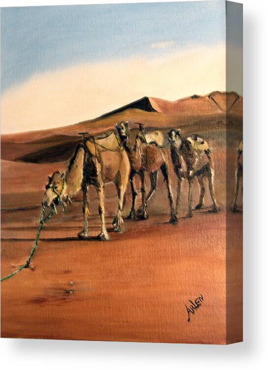 Landscape Canvas Print featuring the painting Just Us Camels by Arlen Avernian - Thorensen