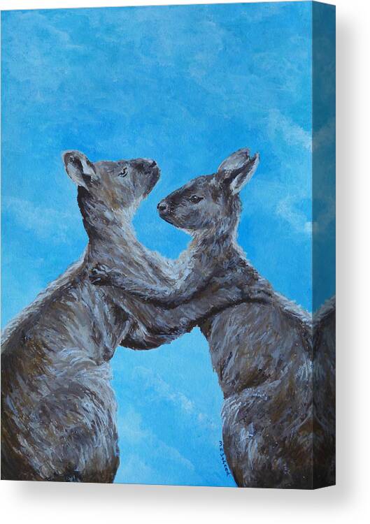 Kangaroo Island Kangaroo Canvas Print featuring the painting Kangaroo Island Kangaroos by Margaret Saheed