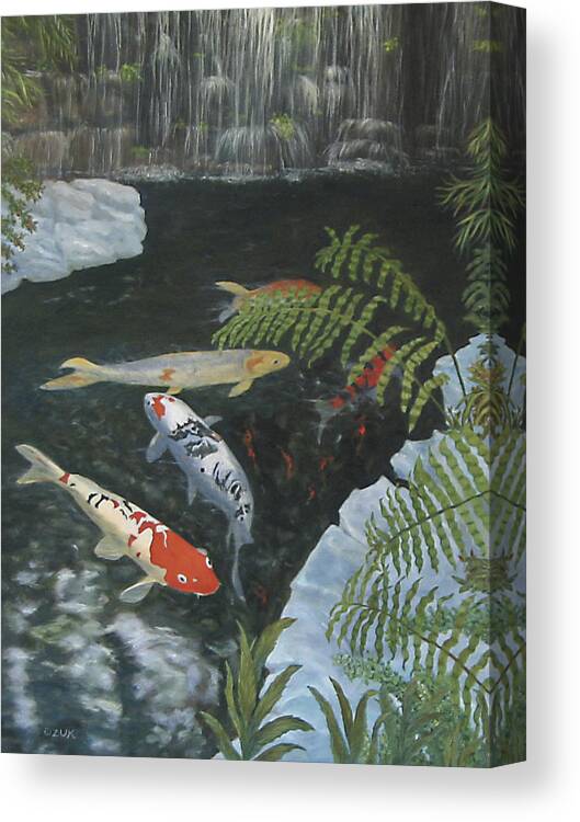 Karen Zuk Rosenblatt Art And Photography Canvas Print featuring the painting Koi fish by Karen Zuk Rosenblatt