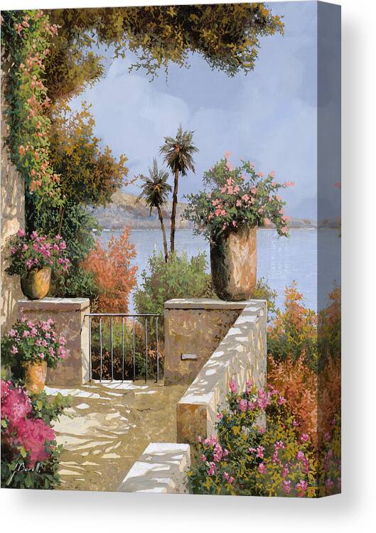 Terrace Canvas Print featuring the painting La Terrazza Un Vaso Due Palme by Guido Borelli