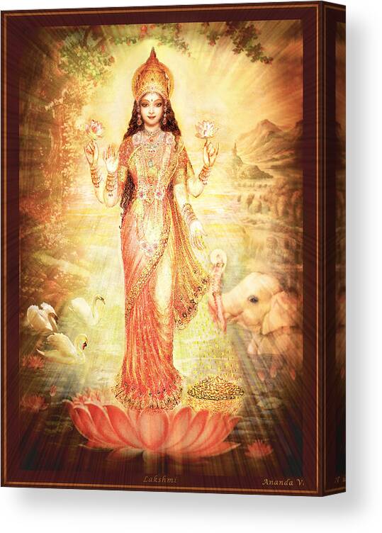 Goddess Canvas Print featuring the mixed media Lakshmi Goddess of Fortune vintage by Ananda Vdovic