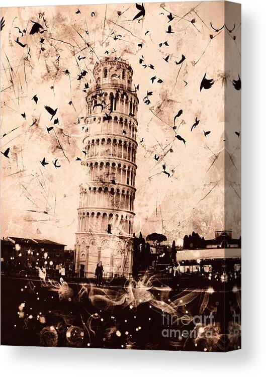 Leaning Tower Of Pisa Canvas Print featuring the digital art Leaning Tower of Pisa Sepia by Marina McLain