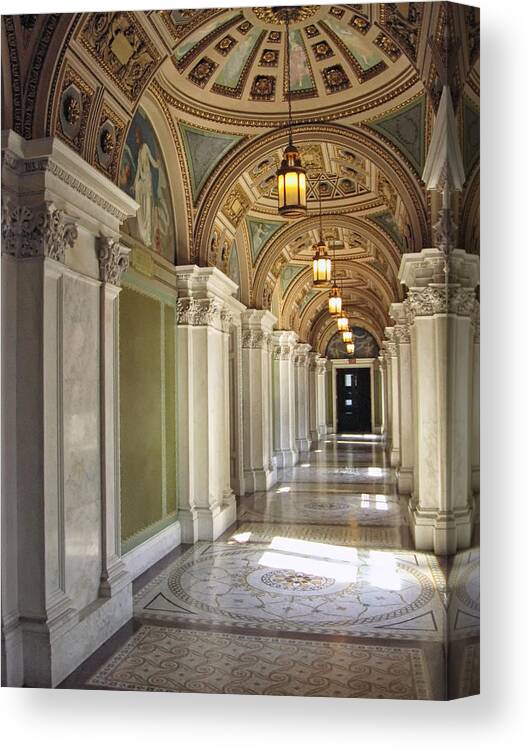 Washington Dc Canvas Print featuring the photograph Library of Congress Hallway Washington DC by Mary Lee Dereske