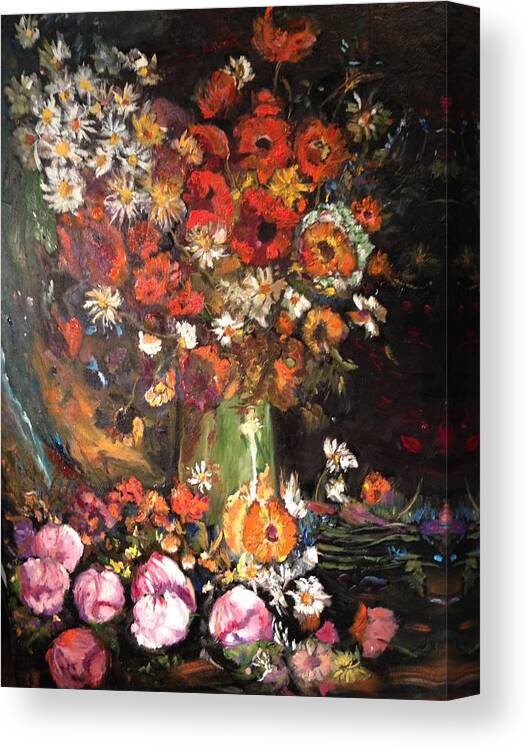 Flowers Canvas Print featuring the painting Life is like a vase of flowers by Belinda Low
