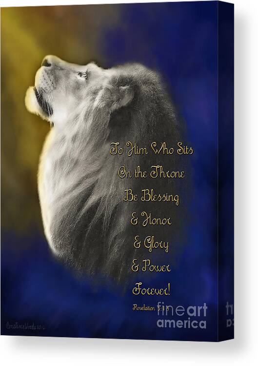 Lion Of Judah Canvas Print featuring the digital art Lion Adoration by Constance Woods