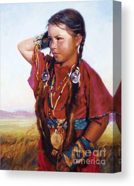  Indian Canvas Print featuring the painting Little American Beauty II by Jean Hildebrant