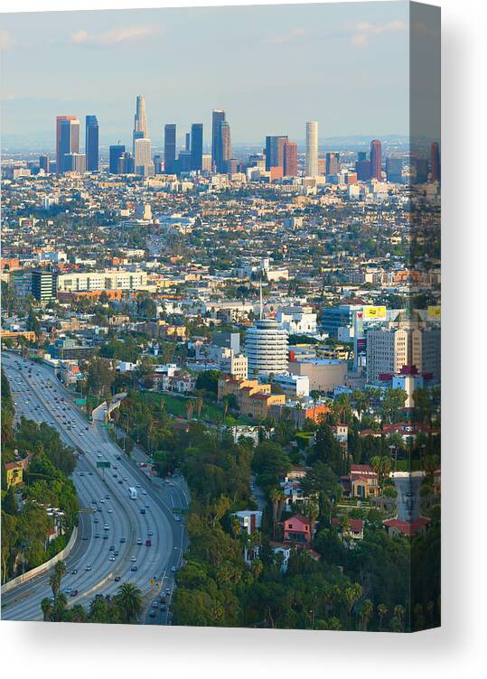 Los Angeles Canvas Print featuring the photograph Los Angeles Basin and Los Angeles Skyline by Ram Vasudev