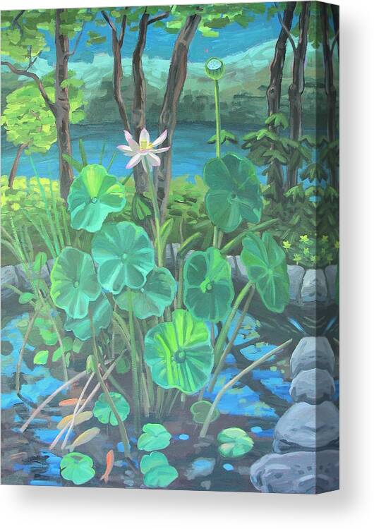 Flowers Canvas Print featuring the painting Lotus Garden by Don Morgan