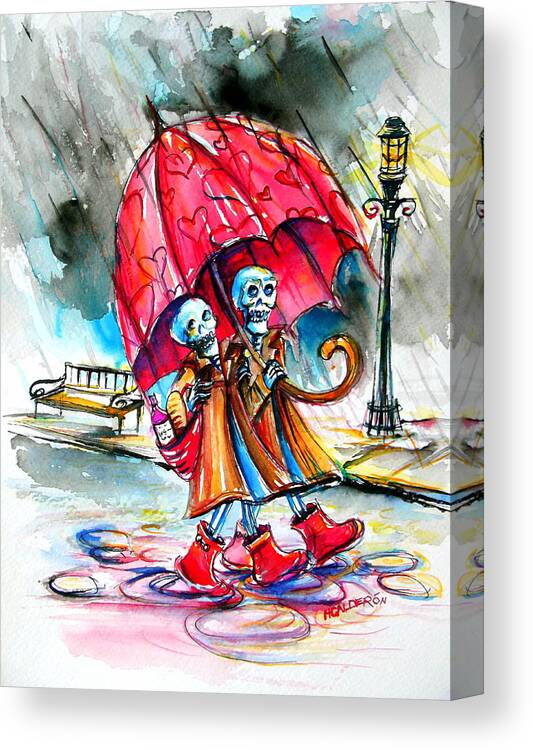 Day Of The Dead Canvas Print featuring the painting Love in the Rain by Heather Calderon