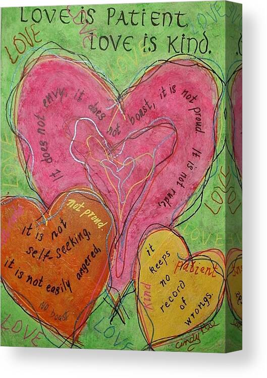 Heart Canvas Print featuring the painting Love is patient by Cindy Rae