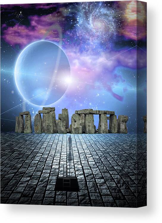 Ancient Canvas Print featuring the digital art Man before stone structure by Bruce Rolff